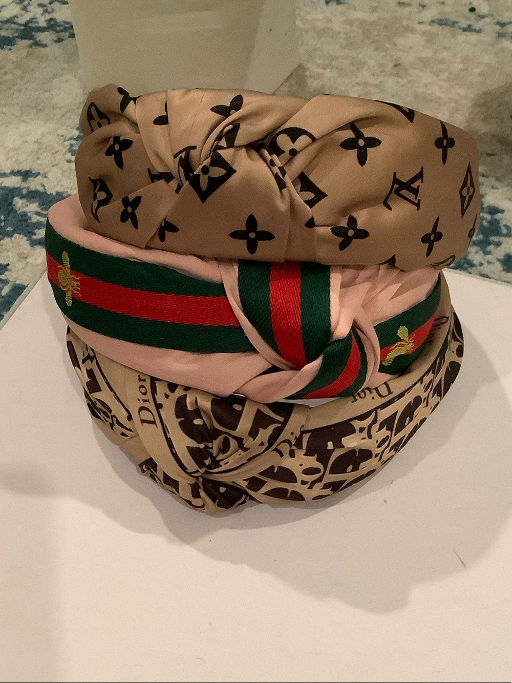 Designer-Inspired Neutral Logo Knotted Headbands